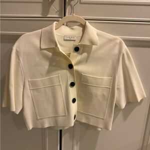 Sandro Cream Short-Sleeve Button Front Knit Top